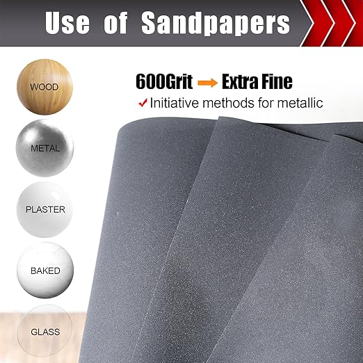 600 Grit Sandpaper, Wet Dry Sandpaper for Wood Metal Hand Sander Sand Paper Sandpaper Sheets Sandpaper Set Cut for Use 9"" x 11""/12 Sheets