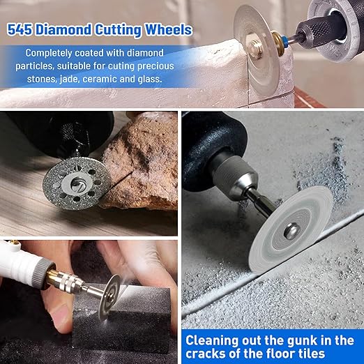 20 22 25 30mm 40Pcs Diamond Cutting Wheel 545 for Dremel Rotary Tool with 402 Mandrel (3mm) 8pcs and Screwdriver for Stone Glass Tile Marble Cutting (20 22 25 30 mm)