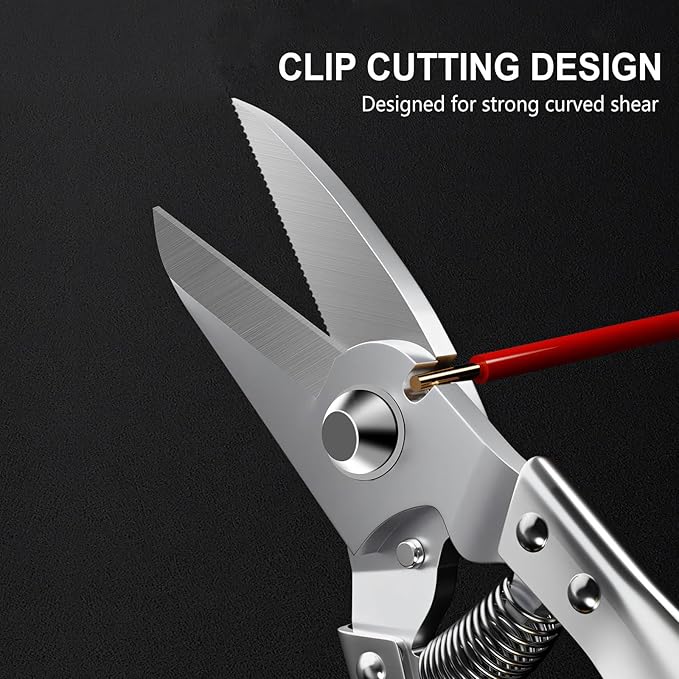 Heavy Duty Scissors, Cardboard Scissors, with Finely Serrated High Carbon Stainless Steel Blades- easy Cuts Electrical Cable Notch, Gardening Pruning, Leather, Solid Copper Wire, Insulated Cable, etc