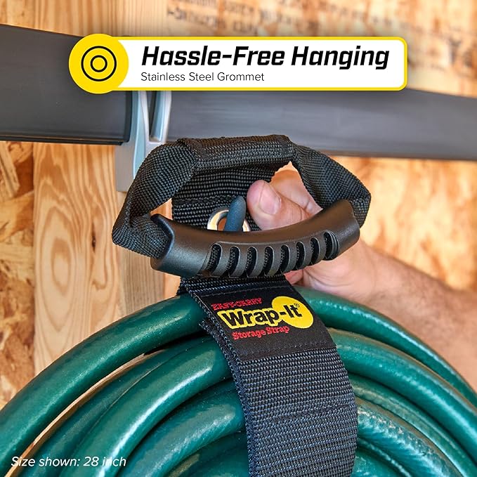 Easy-Carry Wrap-It Storage Straps - 48??(2-Pack) Black with Grommet - Garden Hose Caddy and Cord Wrap for Indoor and Outdoor Cable Organizing