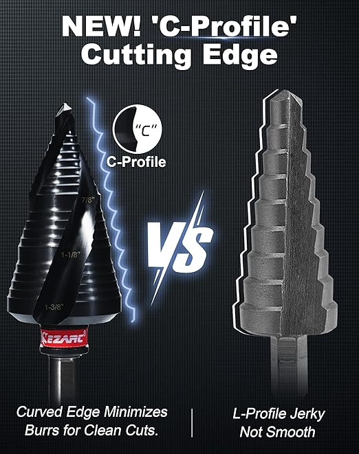 EZARC Step Drill Bit for Metal, M35 Cobalt Step Drill Spiral Flute Unibit Step Drill Bit (1/4"- 1-3/8") Wear-Resistant AlTiN Coated, 3/8" Shank for Metal, Stainless Steel, Aluminum, Plastic