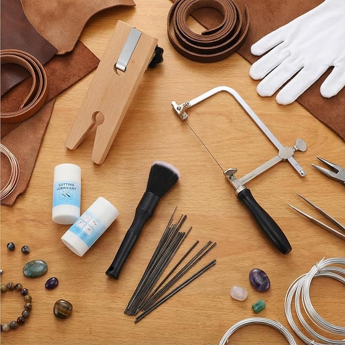 Lothee 3 in 1 Professional Jeweler's Saw Set Include Saw Frame 144 Blades Wooden Pin Clamp Wood Metal and Cutting Lubricant