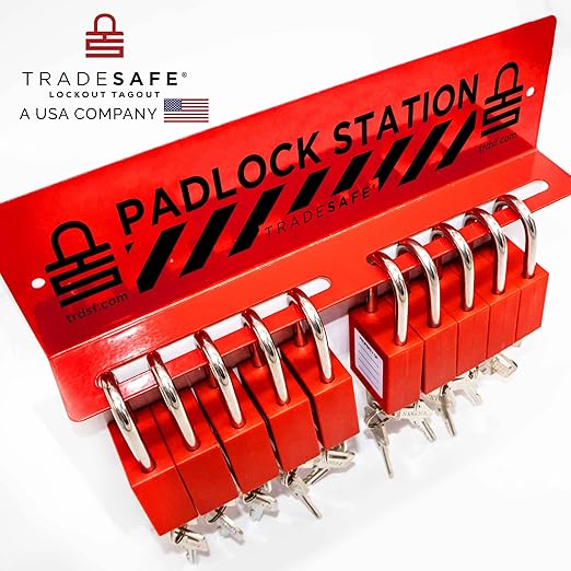 TRADESAFE Lockout Tagout Locks Station - Loto Locks Rack with 10 Padlocks Keyed Different - 2 Keys per Safety Lockout Lock