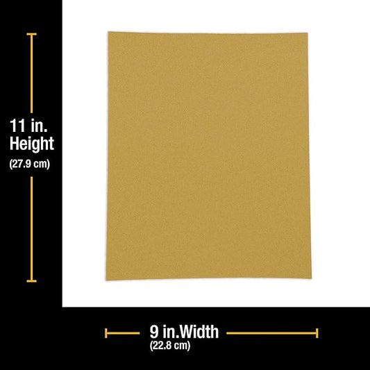 Dura-Gold Premium 9" x 11" Gold Sandpaper Sheets, 100 Grit (Box of 6) - Wood Furniture Woodworking, Automotive Paint, Full-Size Cut to Use on 1/4, 1/3, 1/2 Sheet Finishing Sanders, Hand Sanding Block
