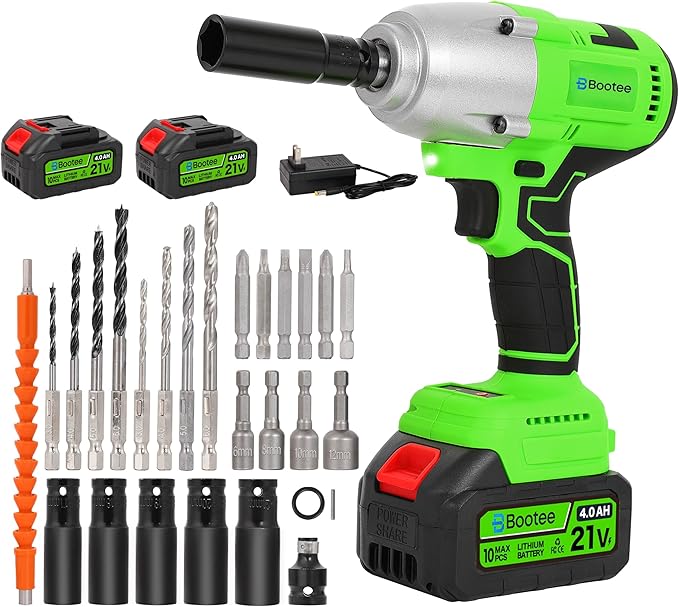 BOOTEE Cordless Impact Wrench 1/2 Inch, 516ft-lbs (700N?팵) Brushless Impact Gun, 3500RPM w/2x4.0Ah Battery, 5 Sockets, High Torque Electric Impact Driver for Car/Truck/Home DIY