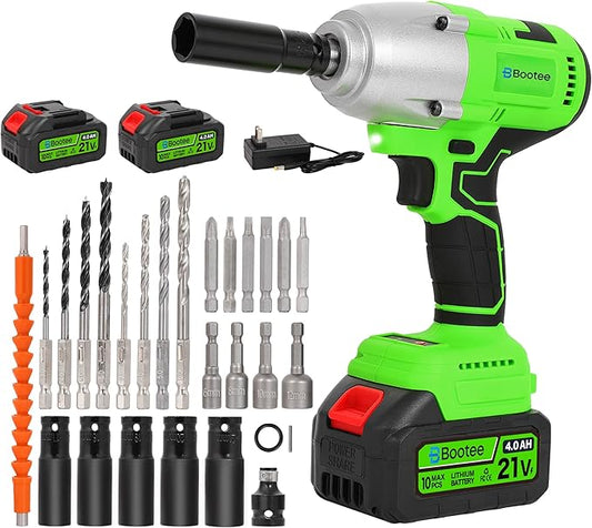 BOOTEE Cordless Impact Wrench 1/2 Inch, 516ft-lbs (700N?팵) Brushless Impact Gun, 3500RPM w/2x4.0Ah Battery, 5 Sockets, High Torque Electric Impact Driver for Car/Truck/Home DIY
