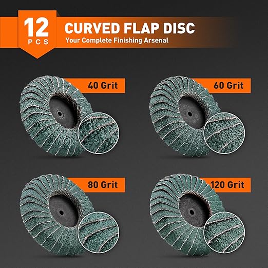 12PCS Mixed Curved Flap Disc 2 Inch Roll Lock Quick Change Sanding Discs 1pcs 1/4" Holder Surface Grinding Disc for Die Grinder 40/60/80/120 Grit Metal Wood Surface Finish Weld Rust Removal