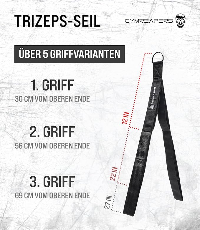 Gymreapers Tricep Rope Cable Attachment - Multi-Workout Tricep Pull Down Cable Attachment - Perfect Gym Cable attachments (3 Lengths Built in One)
