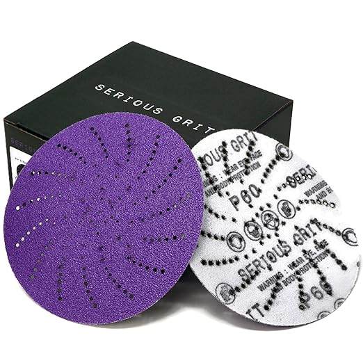 Serious Grit 5-Inch 60 Grit Ceramic Multi-Hole Hook & Loop Sanding Discs - Advanced Grain for Fast Cutting & Long Life - Film-Backed Universal Fit Sandpaper for 5-in Sanders - 25 Pack Box