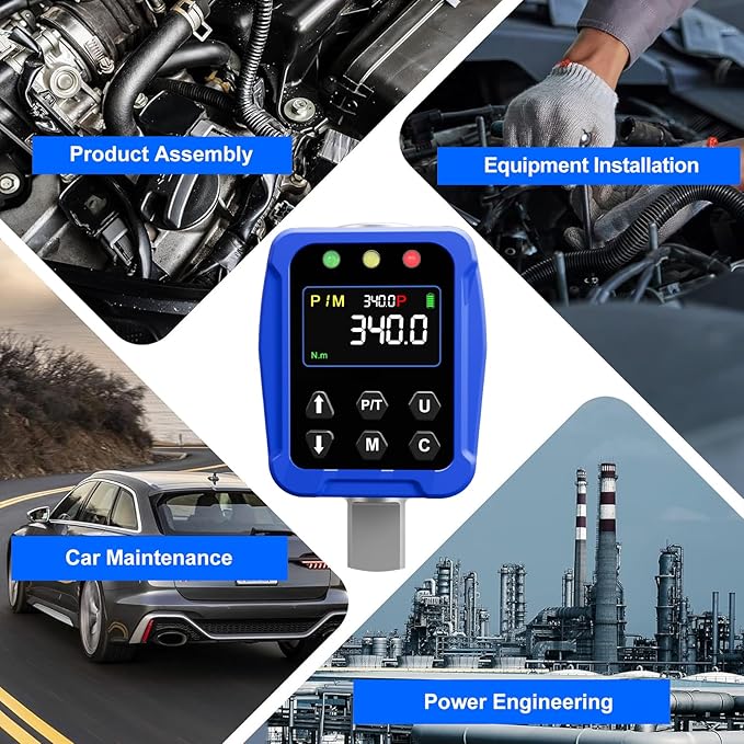 1/2" Drive Digital Torque Wrench Adapter- 12.5-250.7 Ft-lb / 17-340 Nm, Digital Torque Adapter 짹2% Accuracy, Colour LCD Display, 1/4??& 3/8??Adapters for Car & Motorcycle Maintenance