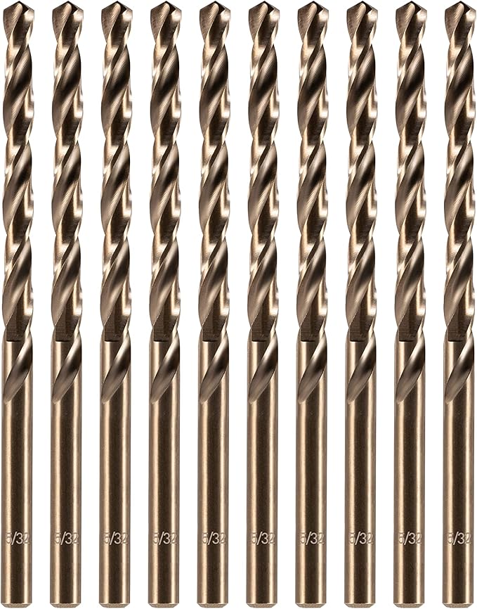 amoolo 5/32" inch Cobalt Drill Bits(10Pcs), M35 HSS Metal Jobber Length Twist Drill Bit Set for Hard Metal, Stainless Steel