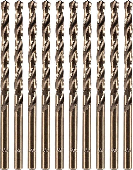 amoolo 5/32" inch Cobalt Drill Bits(10Pcs), M35 HSS Metal Jobber Length Twist Drill Bit Set for Hard Metal, Stainless Steel