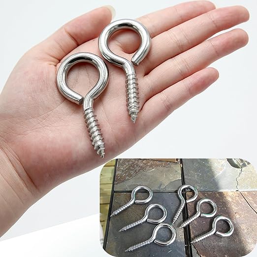M6 10 Pcs 304 Stainless Steel Screws Eye,2.56 Inch Screw Self Tapping Eye,Load Bearing 200LB, Duty Eye Bolt for Wood Securing Cables Wire,Indoor & Outdoor Use (10, M6 2.56 Inch)