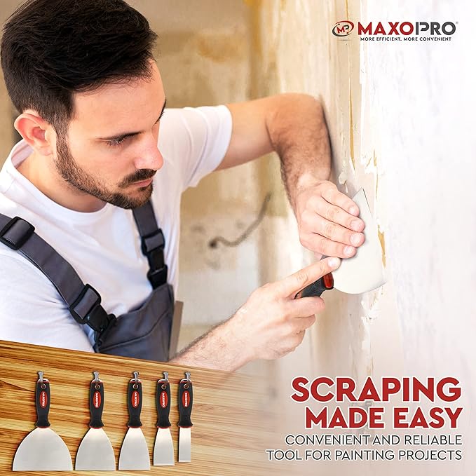 Professional Putty Knife Set Stainless Steel ??5Pcs Durable Putty Knife Scrapers for Drywall Spackle, Filing, Paint Scraping ??Puddy Knife Wall Repair Kit with Ergonomic Non-Slip Handle