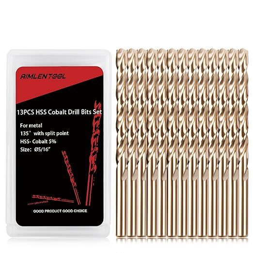 5/16 Inch Cobalt Drill Bits, 13 Pack of M35 HSS,135 Degree Tip, Jobber Length Twist Drill Bit Set for Hardened Metal, Stainless Steel, Cast Iron, Wood and Plastic, with Indexed Storage Case