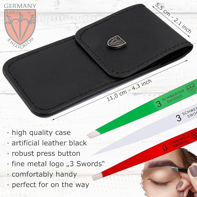 3 Swords Germany – brand quality professional stainless steel precision tweezer set “MEXICO” slanted, straight, pointed eyebrows hair, manicure pedicure – pinzas rectas, biseladas, puntiagudas (5366)