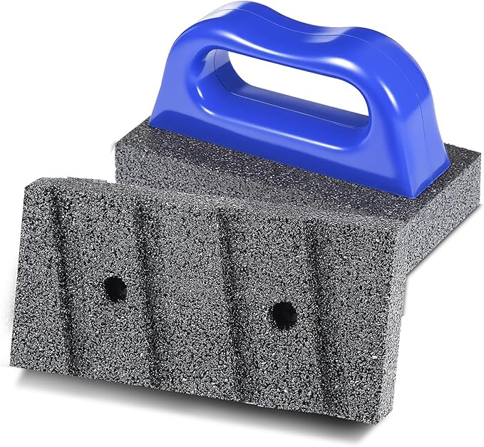 2 Pcs Rub Brick with Handle, Fluted 20-Grit Carbofrax Surface Concrete Tools Masonry Tools Smoothing Cleaning Removing Marks Tool (Blue)