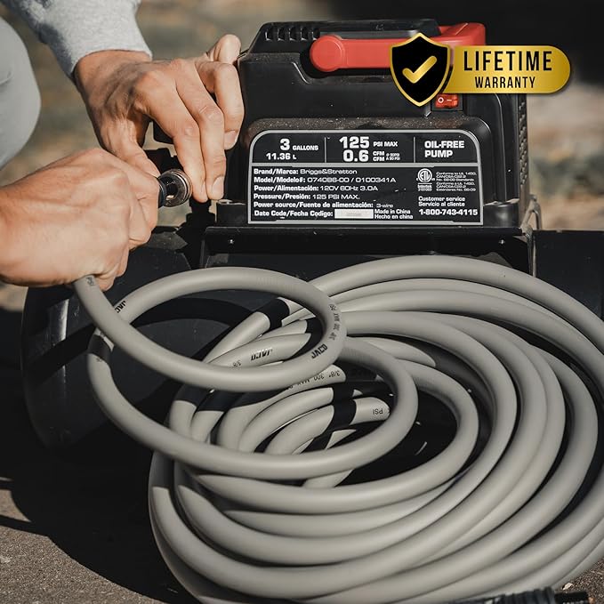 JACO FlexPro Hybrid Air Hose (3/8" x 50 ft) | Dual 1/4" M-NPT Fittings (Storm Gray)