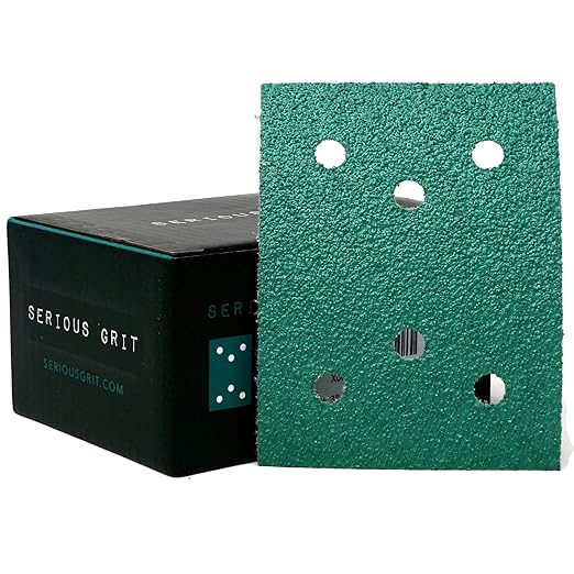 Serious Grit - 3" x 4" 6-Hole 40 Grit Sanding Sheets - Fits Surfprep, Uneeda Ekasand, Mirka DEOS 343 - Heavy-Duty Hook & Loop Film Abrasive Pads - Sandpaper for 3x4 Sheet Sanders - 25 Pack Box