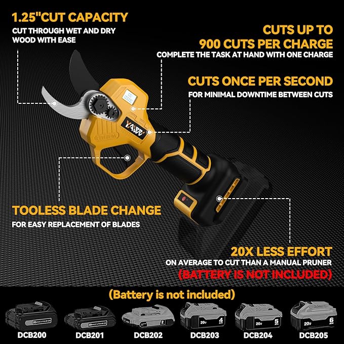 Brushless Electric Pruning Shears for DeWalt 20V Battery, Portable Cordless Pruning Shears with LCD Display竊냆K5 Blades, Adjustable Cutting Diameter 0.8-1.2 Inch for Gardening Tree Pruning(NO Battery)
