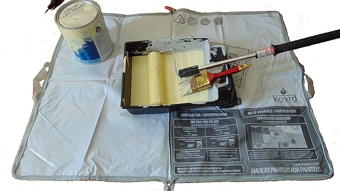 Kovrd 2-in-1 Reusable Paint Tray Storage Bag and 39??x 29??Drop Cloth, Keep Brushes Rollers and Paint Wet for Days, Fits 5-gal Bucket, Contractor Quality for Professional Interior and Exterior Jobs