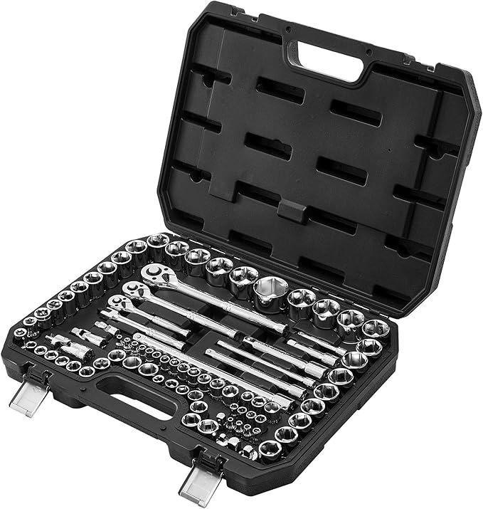 86-Piece Socket & Ratchet Set,1/2", 3/8",1/4", SAE and Metric,CR-V Alloy Steel with High Torque Ratchet and Storage Case,Mechanic Tool Kit for Auto Repair & DIY