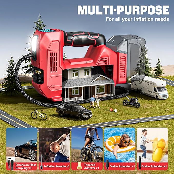 Cordless Tire Inflator Portable Air Compressor Tire Air Pump Compatible With Milwaukee 18V Battery- LIVOWALNY 160PSI Auto Pump with Digital Pressure Gauge for Car Tires, Bicycle, Balloons (No Battery)