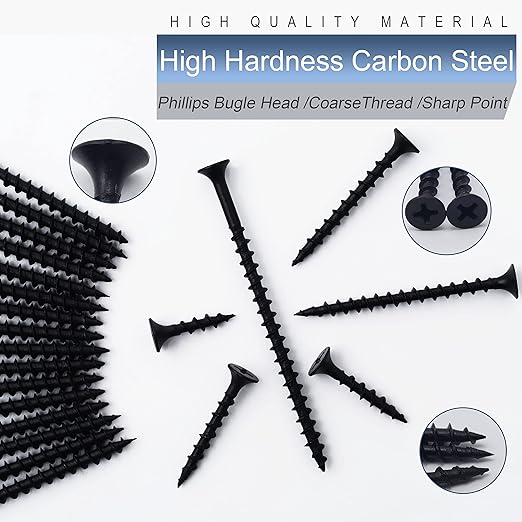 50pcs #10 횞 4-1/2 inch High Hardness Drywall Screws, Black, Coarse Thread, Phillips Drive, Bugle Head, Black Wood Screws, Long Screws, Wood and More