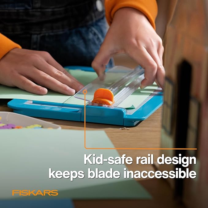 Fiskars Kids Junior Paper Trimmer ??Turquoise Safe and Easy Paper Cutter for Crafting and School Projects 7 x 11.5 Inches