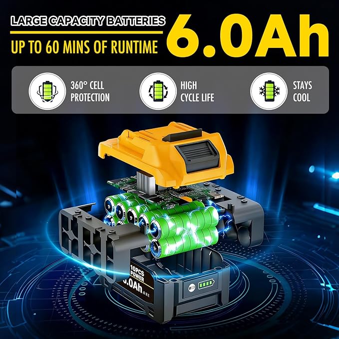 1/2 inch Impact Wrench Cordless, (1000 N.m) 737 Ft-lbs Hight Torque Wrench,20V Power Impact Driver, Brushless Motor 3300 RPM, 2x 6.0AH Li-ion Battery,Charger,6 Sockets