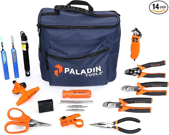 Paladin Tools FTK-P Pro Fiber Optic Tool Kit, Cutters Strippers Slitters Pliers w/Visual Fault Locator VFL, Premium Fiber Optic Tools (Fiber Termination Kit)