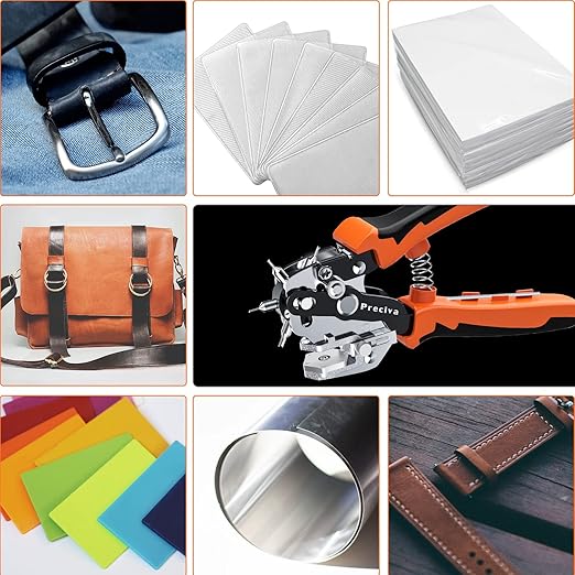 Preciva Hole Punch Plier, Revolving Punch Hole Tool with V-Shaped Cutting Edge Design, 6 Hole Sizes & 20cm Stainless Steel Ruler for Leatherr, Belts, Thin Iron Sheets, Paper Cards, Plastics & Fabrics