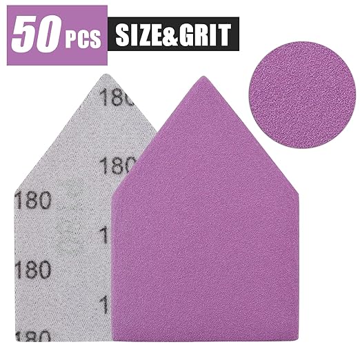 180 Grit Sandpaper 50PCS, 90mm x 65mm Triangle Sanding Sheets, Fits Milwaukee M12 Fuel Sander, Hook & Loop Detail Sander, White Fused Alumina Abrasive Sand Paper for Wood Finishing, Detail Sanding