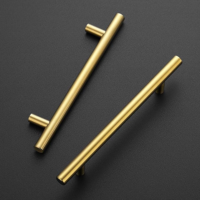JOY DECOR 20 Pack 7-3/8 Inch Cabinet Pulls Kitchen Cabinet Handles with 5 Inch Hole Center Brushed Brass Cabinet Hardware Stainless Steel Kitchen Drawer Pulls for Cabinets Cupboard, 128mm Hole Centers