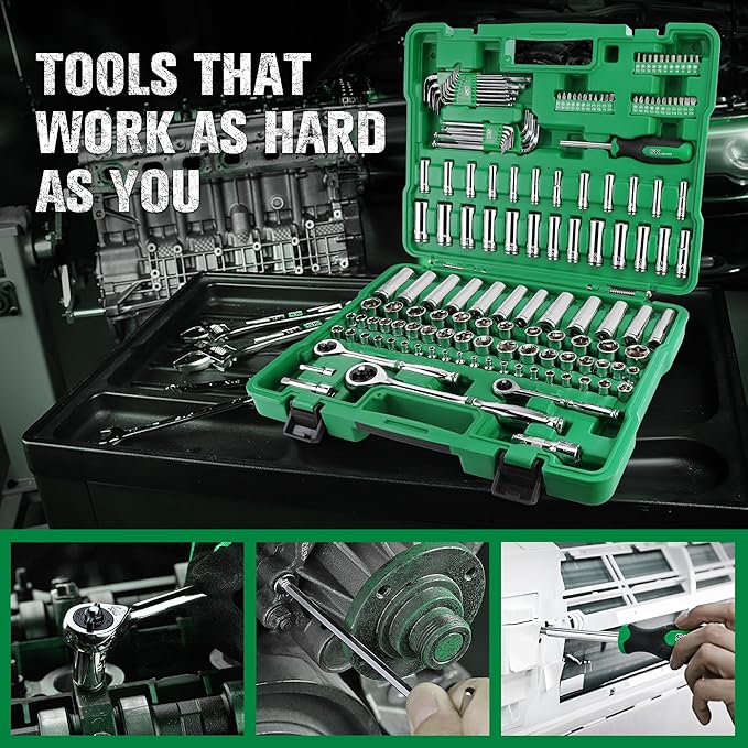 SK Mechanics Tool Set, 1/4" & 3/8" & 1/2" Drive Socket with 216-P Ratchet, 149-Piece, SAE & Metric, SuperKrome Finish, with Storage Suitcase