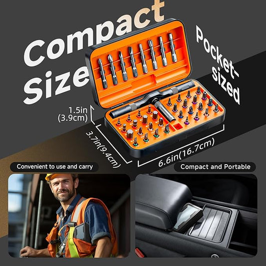 42 in 1 Magnetic Screwdriver Set, DIY Ratchet Screwdriver Set, Multi Bit Screw Drive with Storage Case, Portable Compact Repair Tool Kit for Christmas Gifts, Furniture, Computer, Bicycle- Orange