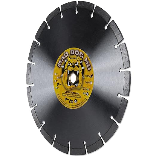 Delta Diamond Mad Dog HS 10 Inch Segmented Diamond Saw Blade, .095 X DM-7/8-5/8" Arbor, Premium, Wet/Dry, Laser-Welded, General Purpose Cutting Concrete, Masonry, Stone (10")