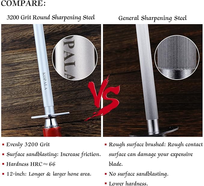 Sharpening Steel Knife Sharpener Rod Round 12 Inches Honing Steel for Knives Red