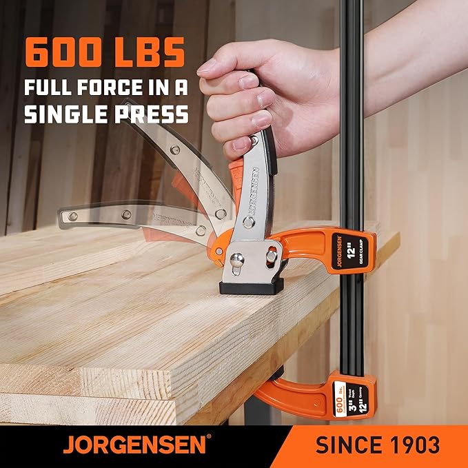 Jorgensen 12-inch Bar Clamp Set, Ratcheting Bar Clamp for Woodworking, Quick Release Gear Clamp with 600 lbs Load Limit - 2 Pack