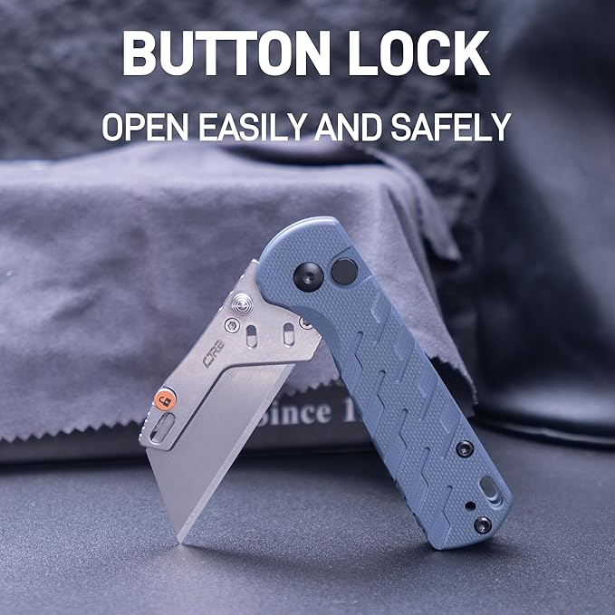 CJRB Boxer Folding Utility Knife, Small EDC Knife with G10 Handle, Includes 10PCS Total Blades(J1967 Blue)
