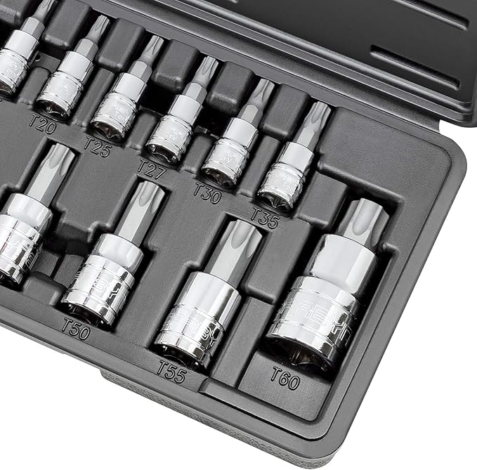 CARBYNE 14-Piece Torx Bit Socket Set, T8 to T60 Sizes, S2 Steel Bits, Cr-V Sockets, Durable Case | 1/4, 3/8, & 1/2 in. Drive ??From a Family-Run Tool Company Based in the U.S.A.