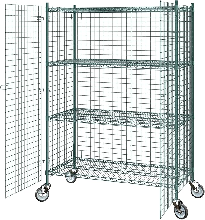 Commercial Grade NSF Listed Metal Wire Mesh Storage Green Epoxy Mobile Security Cage Kit, 24" x 48" x 70", Perfect for Warehouse, Walk-in Refrigerator, Freezer, Grocery Store, Restaurant, Dishroom