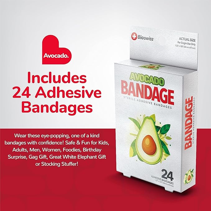 BioSwiss Bandages, Avocado Shaped Self Adhesive Bandage Set, Latex Free, Sterile Wound Care, 24 Count