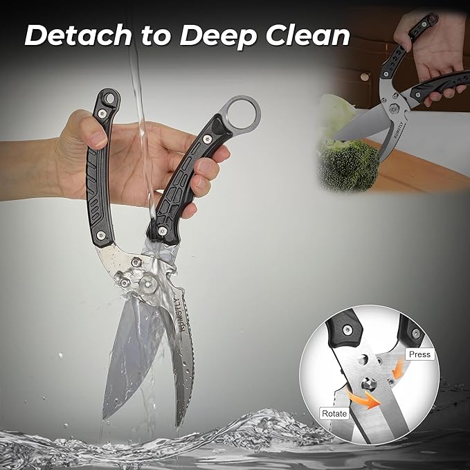 Heavy Duty Poultry Shears Professional Kitchen Scissors for Cutting Chicken, Turkey, Meat, Bones, Vegetables Stainless Steel Spatchcock Shears Multipurpose Food Scissors (Black)