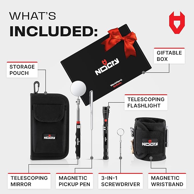 NoCry Telescoping Magnetic Pickup Tool Set for Father's Day Gift ??Magnetic Wristband, Extendable Mechanic Mirror, Telescoping Pen, 360째 Flexible Flashlight, 3-in-1 Screwdriver ??Magnetic Tool Set