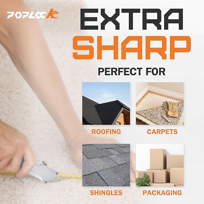 POPLOCK Folding Utility Knife with Patented K-Hook Blade & Notch Razor ??Dual Blade Retractable Box Cutter for Roofing, Drywall, Carpentry & Multi?멇ngle Cutting