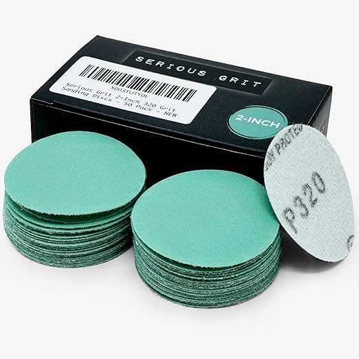 Serious Grit - 2-Inch 320 Grit Sanding Discs - Heavy-Duty Hook & Loop Film Discs - Sandpaper for Woodturning, Bowl Sanding & Power Tool Drill Attachment Sanding Pads - Pack of 50