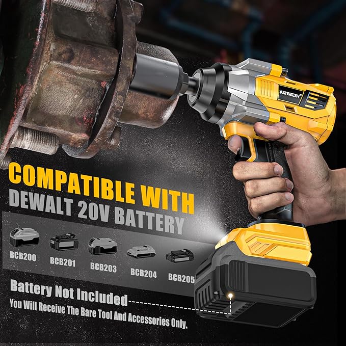 Impact Wrench Compatible with DeWalt 20V Battery: 1/2 Inch Hog Ring Impact Driver High Torque - 1360N.m/1000Ft-lbs Cordless Impact Gun - Brushless Motor with LED Light - Tool Only