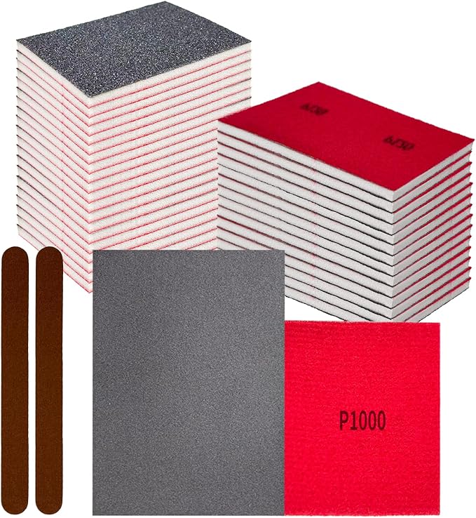 26PCS Sanding Sponge, Washable and Reusable Sanding Blocks, Hook & Loop Wet Dry Sandpaper Block for Drywall Metal Wood Furniture and Model Polishing, 1000 Grit Sand Paper Assortment Pack