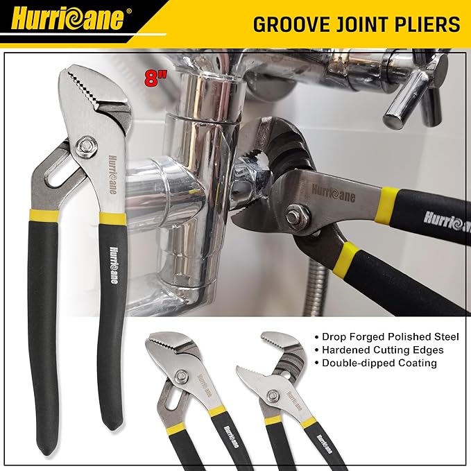 HURRICANE 7 Pieces Pliers Set, 8 inch Groove Joint Pliers, 8 inch Slip Joint, 7?섃?Linesman, 6?섃?Slip Joint, 6?섃?Diagonal, 6?섃?Long Nose, Mini Long Nose, for DIY & Home Use